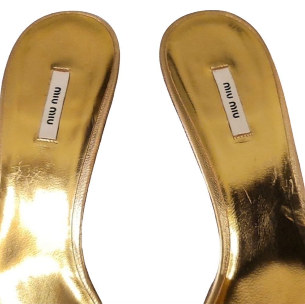 MIU MIU | Gold Metallic Embellished Mule Heels EU 36.5 / US 6.5 - Picture 4 of 8
